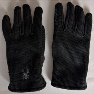 Spyder Black Knit Leather Palm Winter Gloves Approx Medium Unisex Stretch